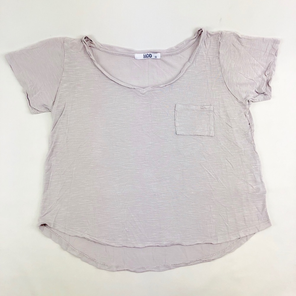 Mod Slouchy Pocket Curved Hem Tee Shirt